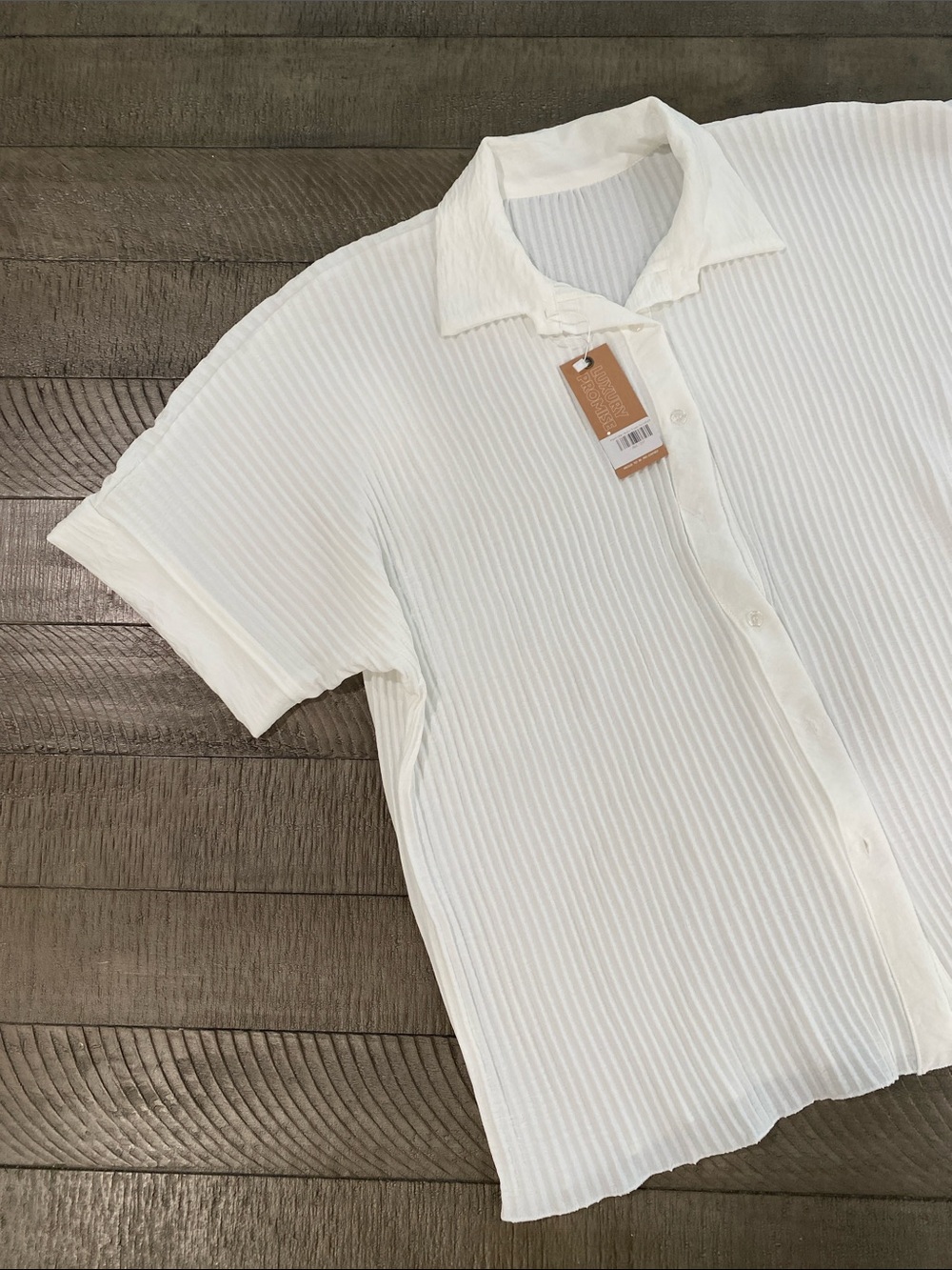 Promise white Short-Sleeve Ribbed Button-Down Top